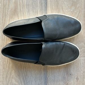 Vince Black Perforated Leather Slip On Sneakers